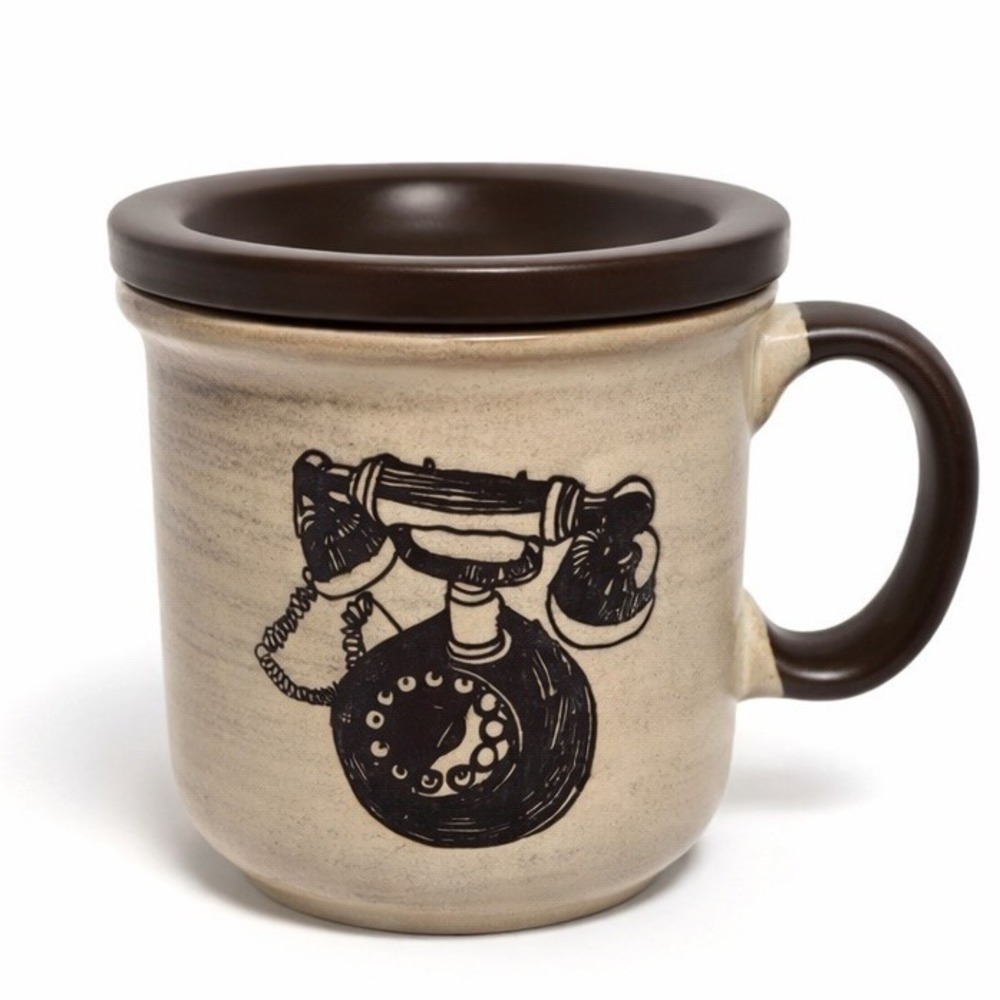 Vintage Heavy Korea Heavy Stoneware CoffeeMug With Lid Retro Telephone Design